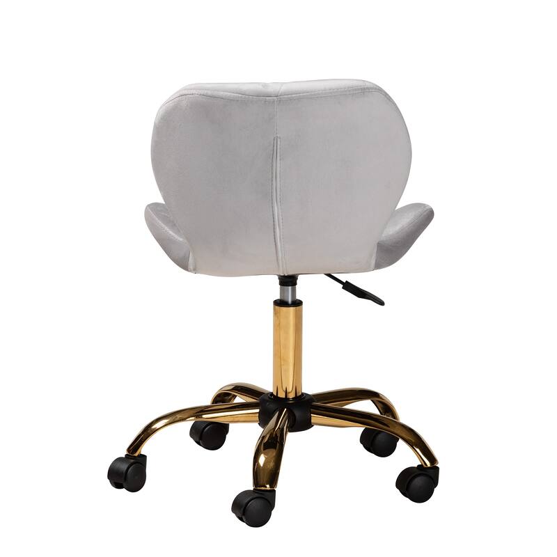 Savara Contemporary Glam and Luxe Velvet Fabric and Gold Metal Swivel Office Chair