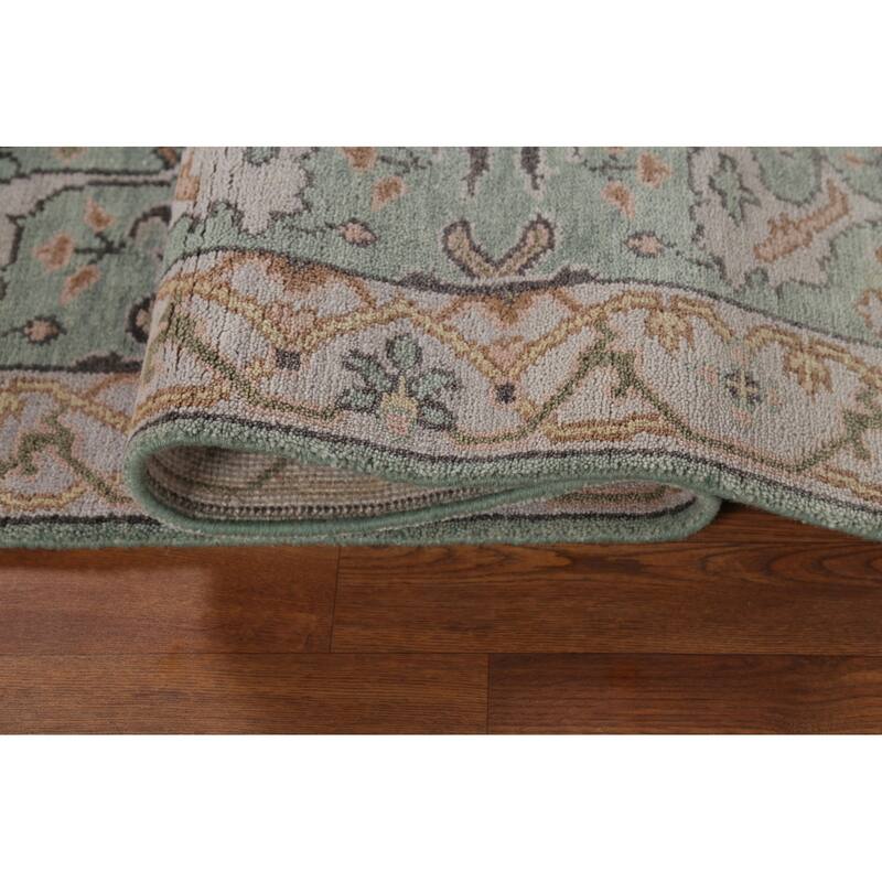 Green Oushak Oriental Runner Rug Hand-Knotted Wool Carpet - 2'6"x 8'0"