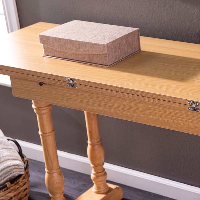 Eddlewood Farmhouse Drop Leaf Trestle Console to Dining Table