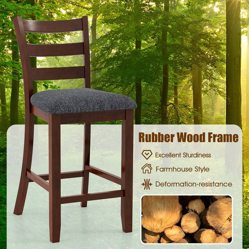 Gymax Wood Bar Stools Set of 4 Counter Height Chairs w/ Faux Leather - See Details