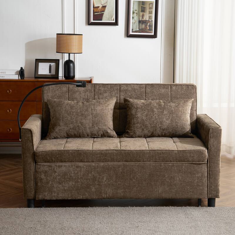 Loveseat Convertible Pull-out Sleeper Sofa Bed, with Reversible Backrest Cushion 2 USB Ports and Pockets Sleeper Couch
