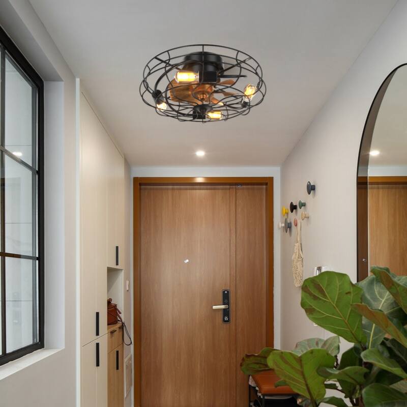 Industrial Style 20 Inch Led Ceiling Fan With Matte Black 6 Speed Wind E26 Remote Control Reversible DC Motor For Bedroom - Matte Black