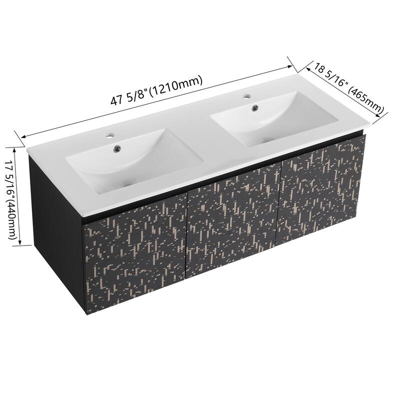 Plywood Wall Mounting Bathroom Vanity Set in Black with Integrated Ceramic Sink