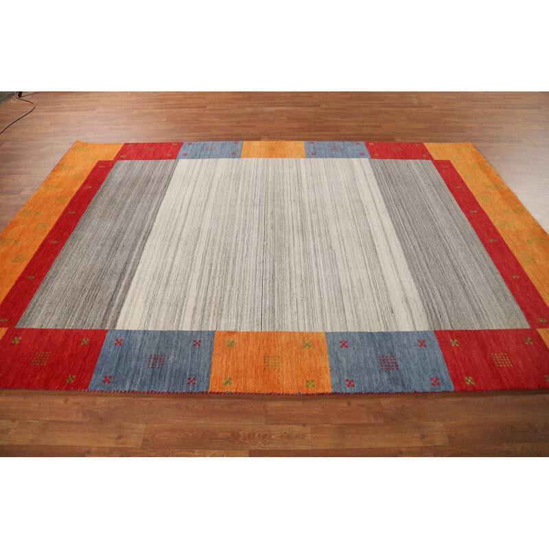 Striped Gabbeh Indian Rug Hand-Knotted Contemporary Wool Carpet - 6'5"x 9'8"