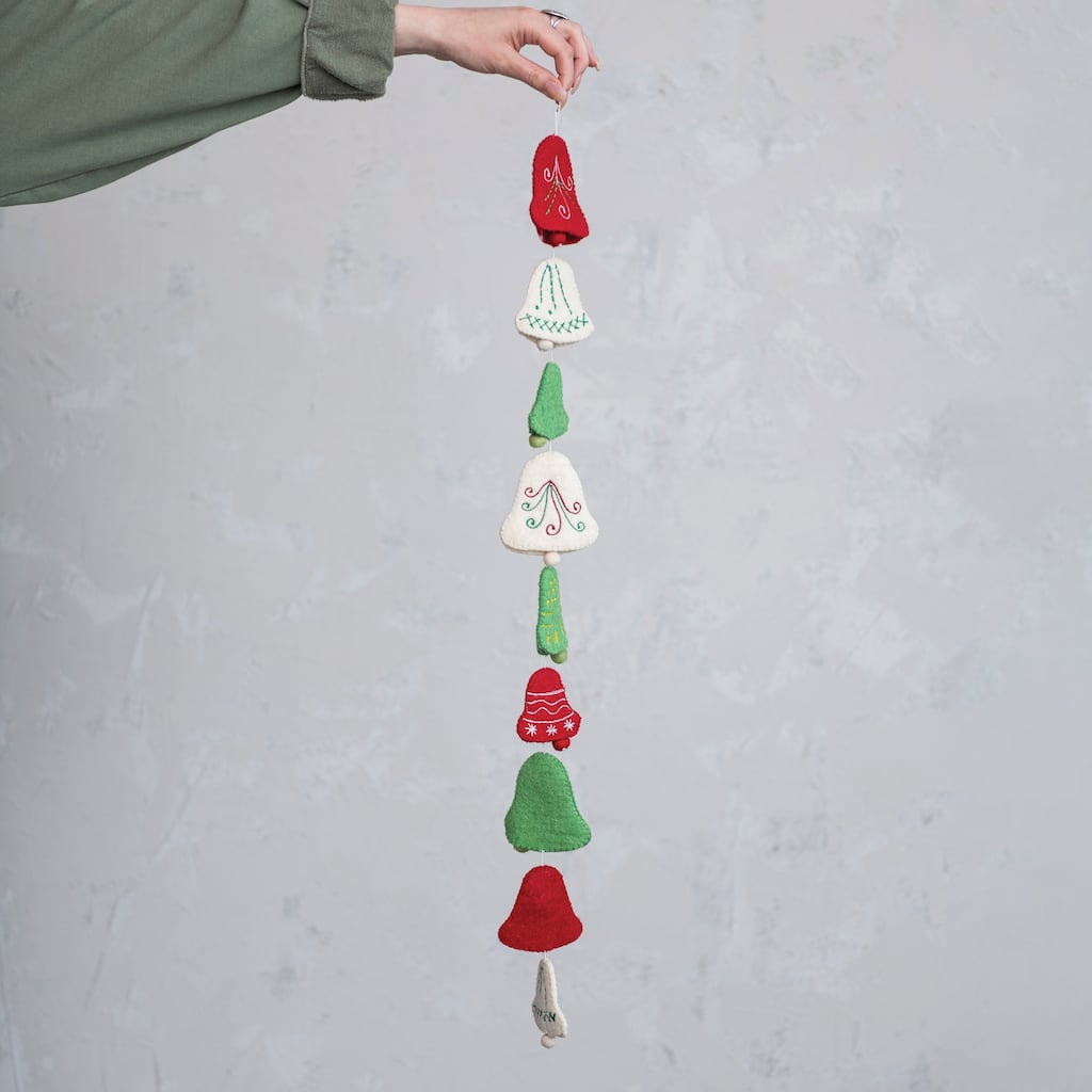 Handmade Wool Felt Bell Garland with Embroidery