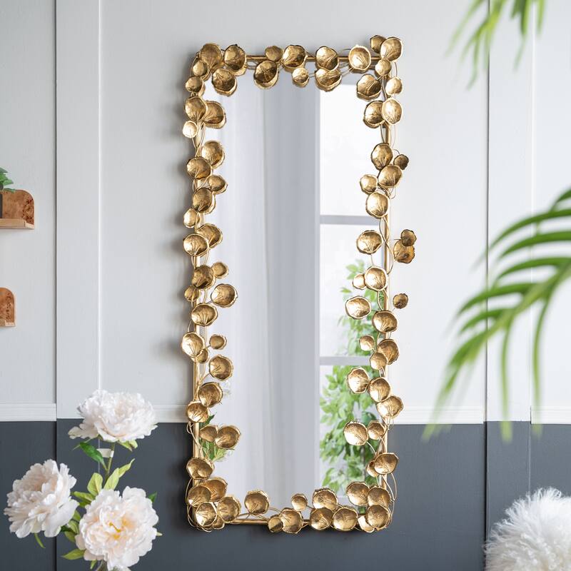 Full Length Floor Mirror with Golden Leaf Accents - Gold