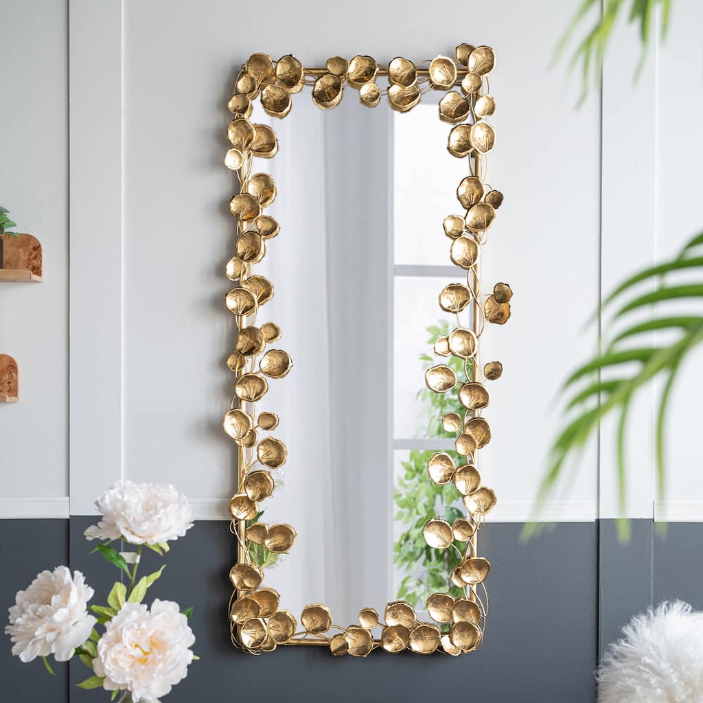 Full Length Floor Mirror with Golden Leaf Accents