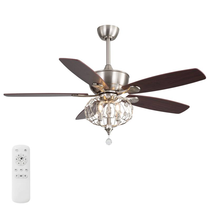 52" Sand Nickel Ceiling Fan with Crystal Shade