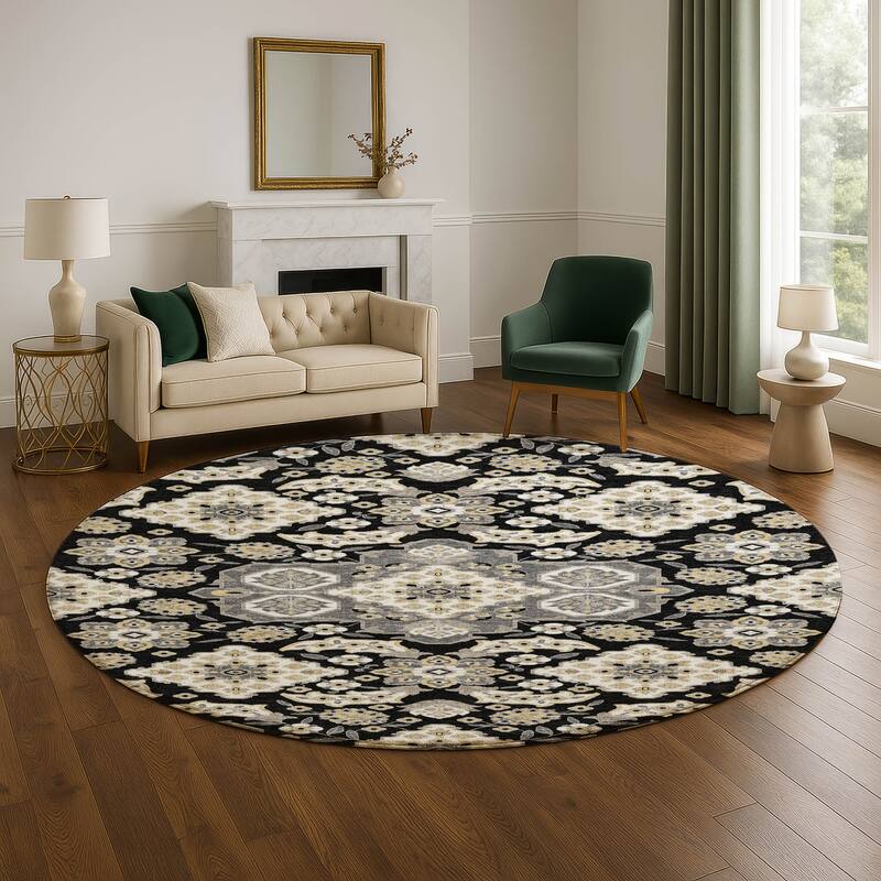 Premium Washable Super Soft Classic Traditional Mayfield Rug - Black - 8' x 8'