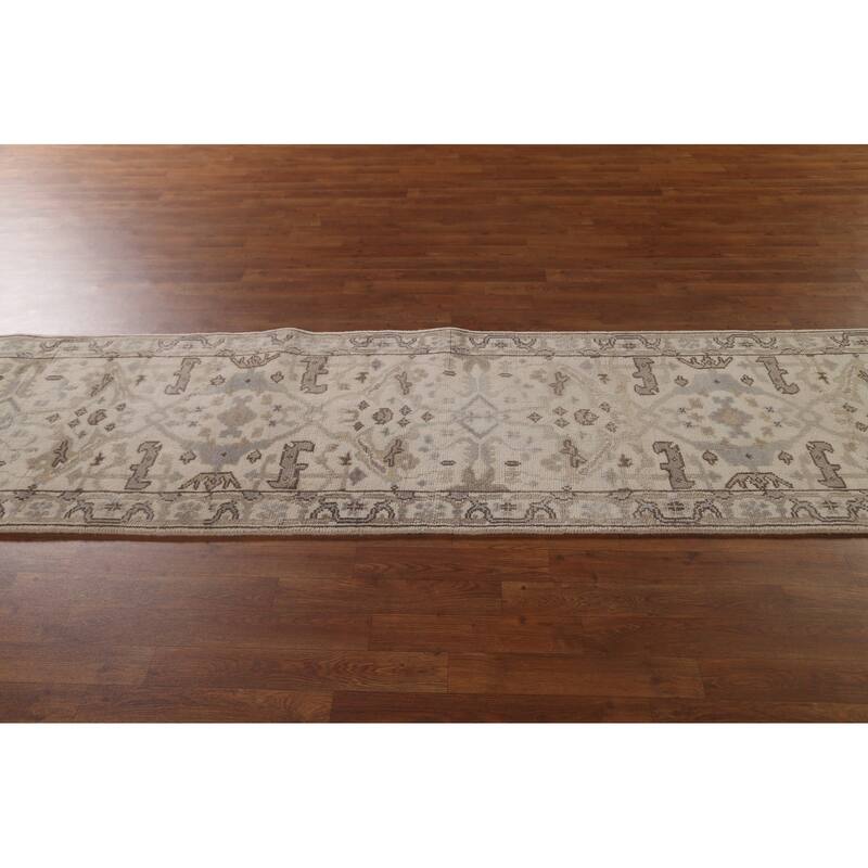 Ivory / Beige Oushak Oriental Runner Rug Handmade Wool Carpet - 2'7"x 11'10"