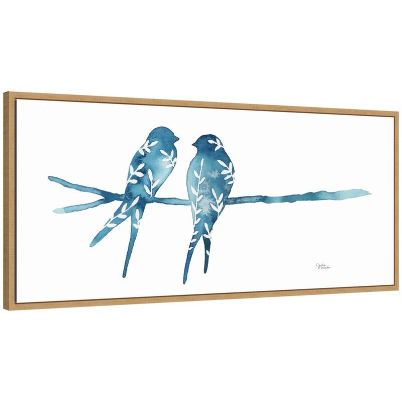 Kate and Laurel Sylvie Botanical Birds Framed Canvas by Julie Maida - 40x18 - Natural