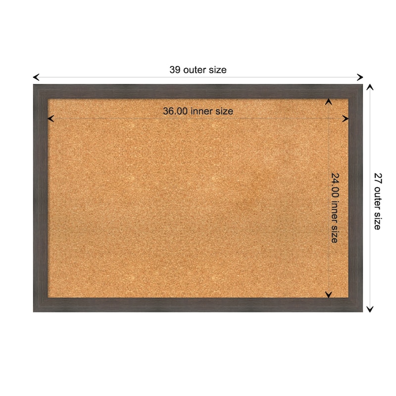 Hardwood Narrow Wood Framed Natural Corkboard Bulletin Board - Hardwood Chocolate Narrow - Board Size 36x24