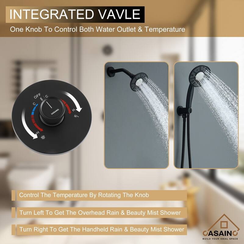 CASAINC 2-Spray 5 in. Shower Faucet Kit Wall Mounted Fixed and Handheld Dual Shower Heads 1.8 GPM - 5" x 5"