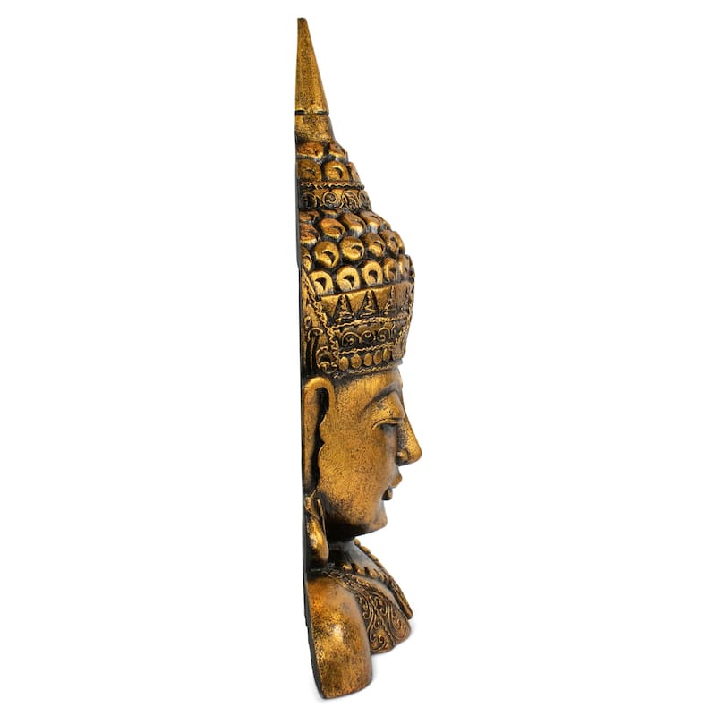 19" Gold Buddha Bust Hand Finished Decorative Sculpture, Zen Spiritual Home Accent