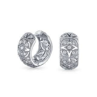Hoop Cubic Zirconia Earrings For Less Bling Jewelry Victorian Style Pave Cz Small Hoop Earrings Rhodium Plated