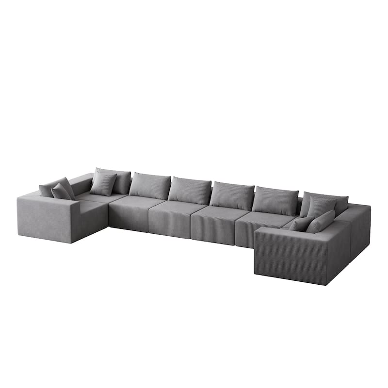 188-Inch Corduroy Modular L Shaped Sectional Sofa, Luxury Floor Couch Set, Foam-Filled Compressed Sofa