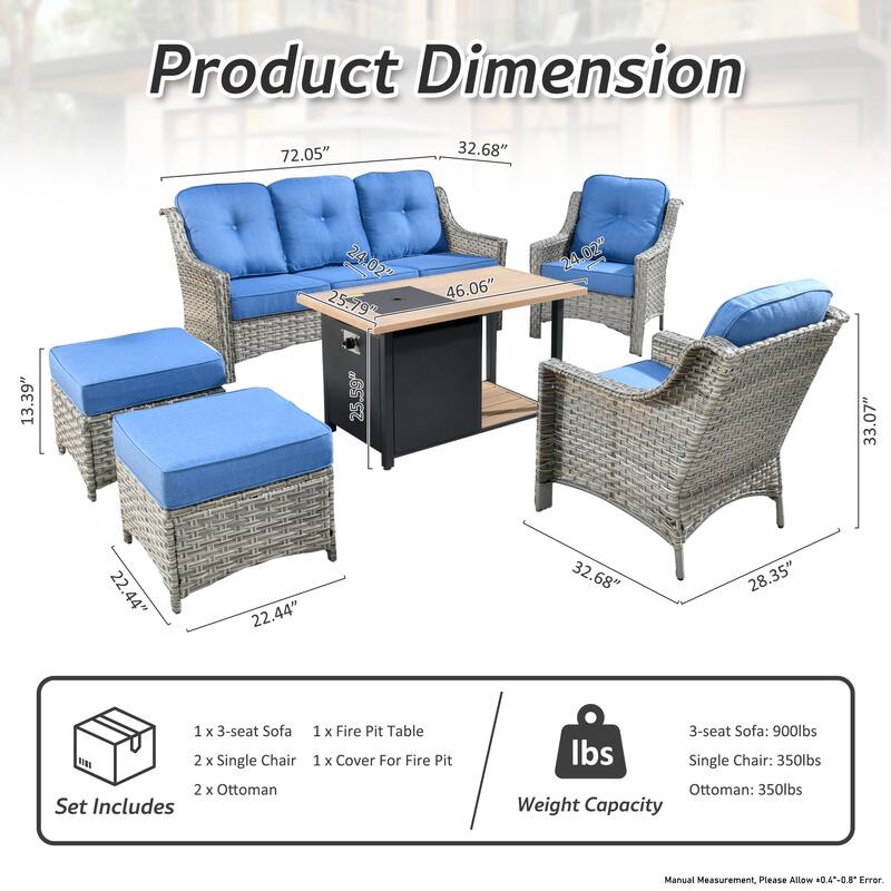 HOOOWOOO 6-piece Wicker Patio Furniture Set with Fire Pit Table