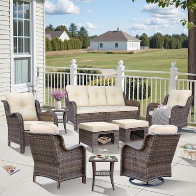 9 Piece Outdoor Wicker Patio Furniture Seating Sofa Set Swivel Chair