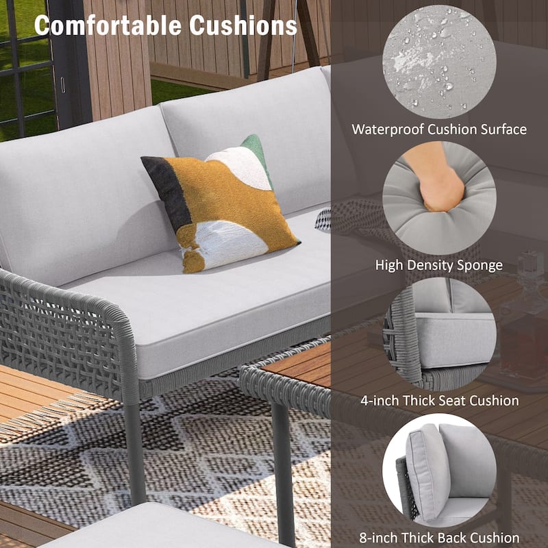 6-Piece Rope Patio Furniture L-Shaped Set