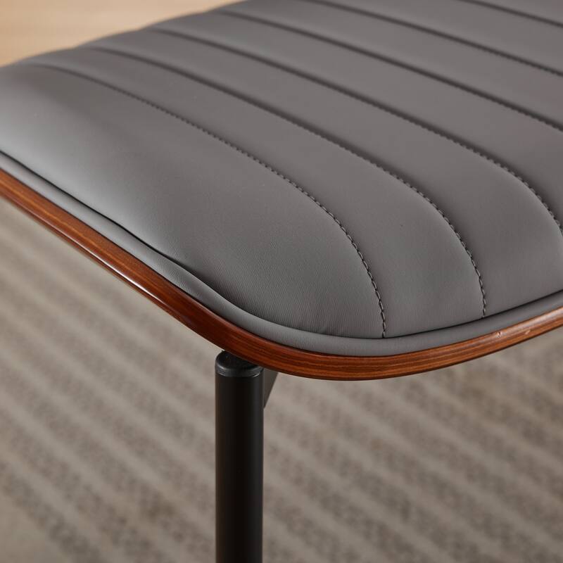 Dining Chairs Set of 2, PU Leather Upholstered Chairs, Kitchen Chairs with Bentwood Back, Metal Legs & Adjustable Foot