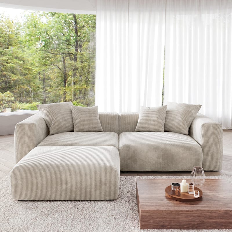 Sectional Couch Sofa with 4 Pillows, Modern Luxurious Modular Sectional Couch with Chaise Ottomans - Beige