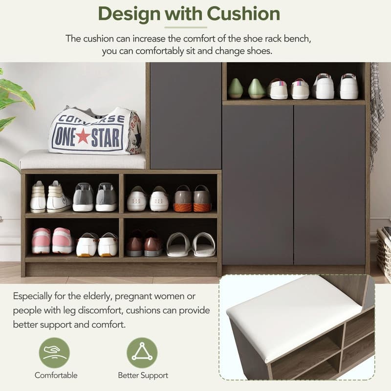 Multi-functional Shoe Storage Bench with Padded Seat