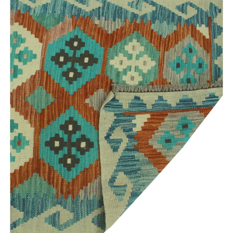 Hand-Woven Sun Faded Kilim Arif Ivory/Blue Runner - 2'6" x 9'7"