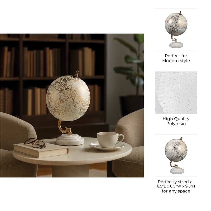 Marble Polyresin Globe Modern Glam Accent - 9" White/Gold - 9.5"