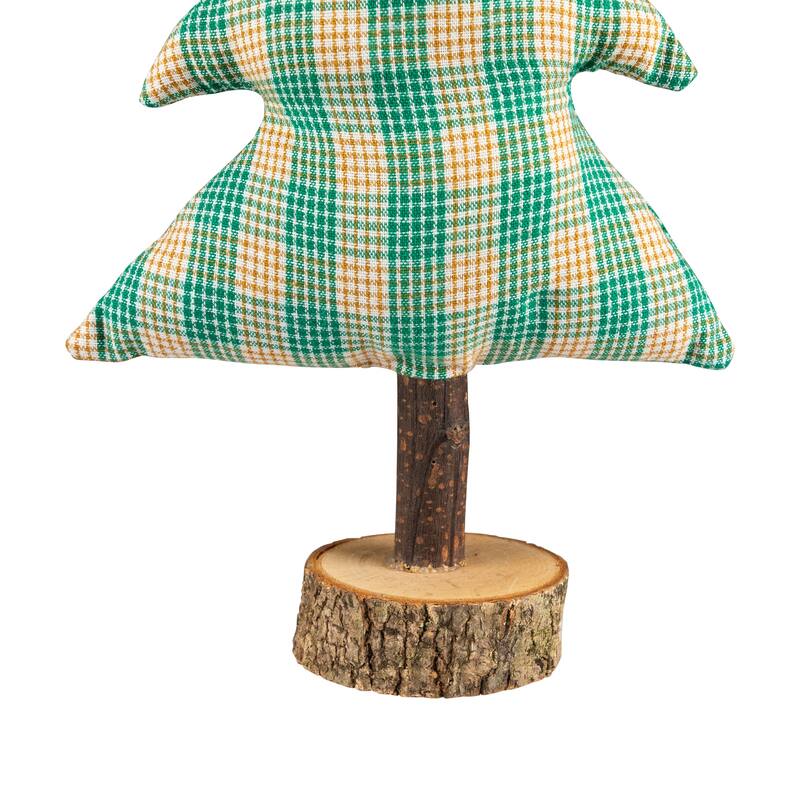 Plush Plaid Tree Christmas Decoration - 9.25" - Green and Beige