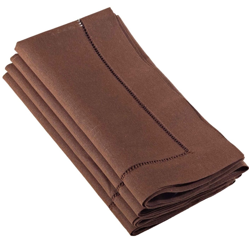 Hemstitched Linen Dinner Napkins (Set of 4) - Chocolate - Set of 4