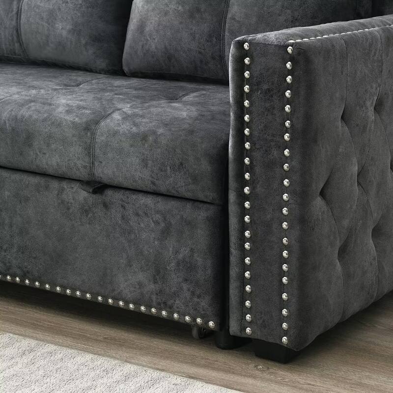 Morden Fort Reversible L-Shaped Sofa Bed with Storage - Velvet Upholstery, Button Tufting, and Nailhead Trim