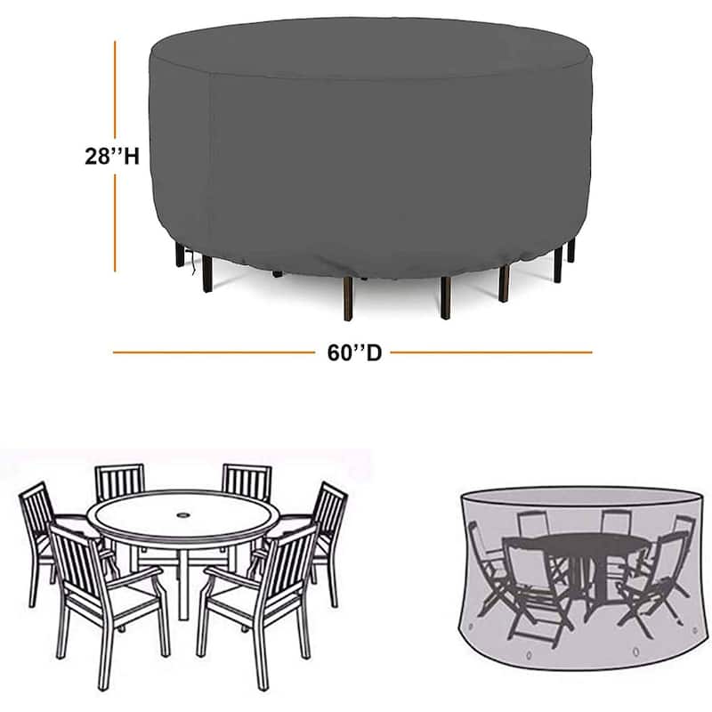 Outdoor Round Patio Table Cover for Round Dining Table Chairs Set - 60"Dia x 28"H