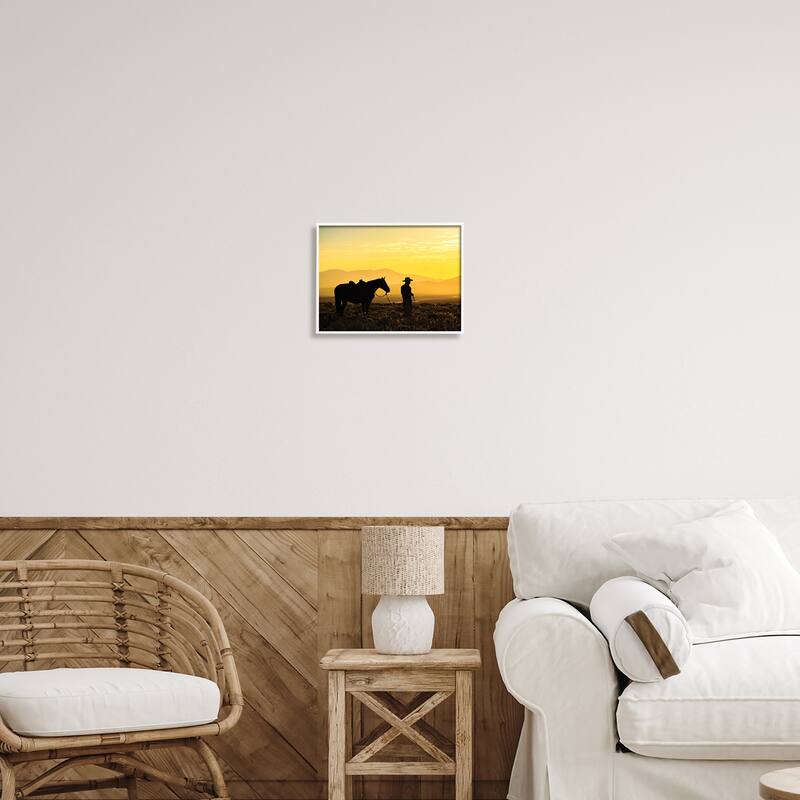 Stupell Cowboy Sunset Landscape Framed Giclee Art Design by PBurchettePhoto