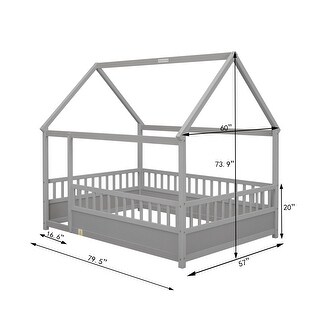Full Size Floor Wooden Bed with House Roof Frame - Bed Bath & Beyond ...