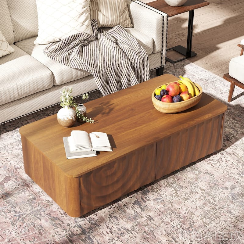 47"Rectangle Coffee Table With Storage Square Spiral Grain Coffee Tables Walnut For Living Room Coffee Table With 2 Drawers