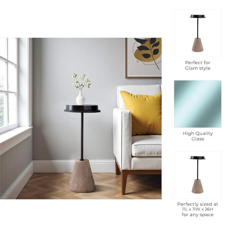 Wood Side Table Decorative Round Top Cone Base Modern Accent - 26" Tan - 11" x 11" x 26"