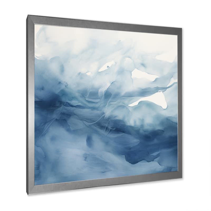 Designart "Blue And White Dancing Watercolor Clouds" Abstract Painting Framed Canvas Art Print