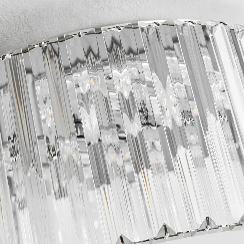 13.7 in. Modern Glam Chrome Drum Crystal LED Semi-Flush Mount Light - 13.7 in. W x 6.8 in. H
