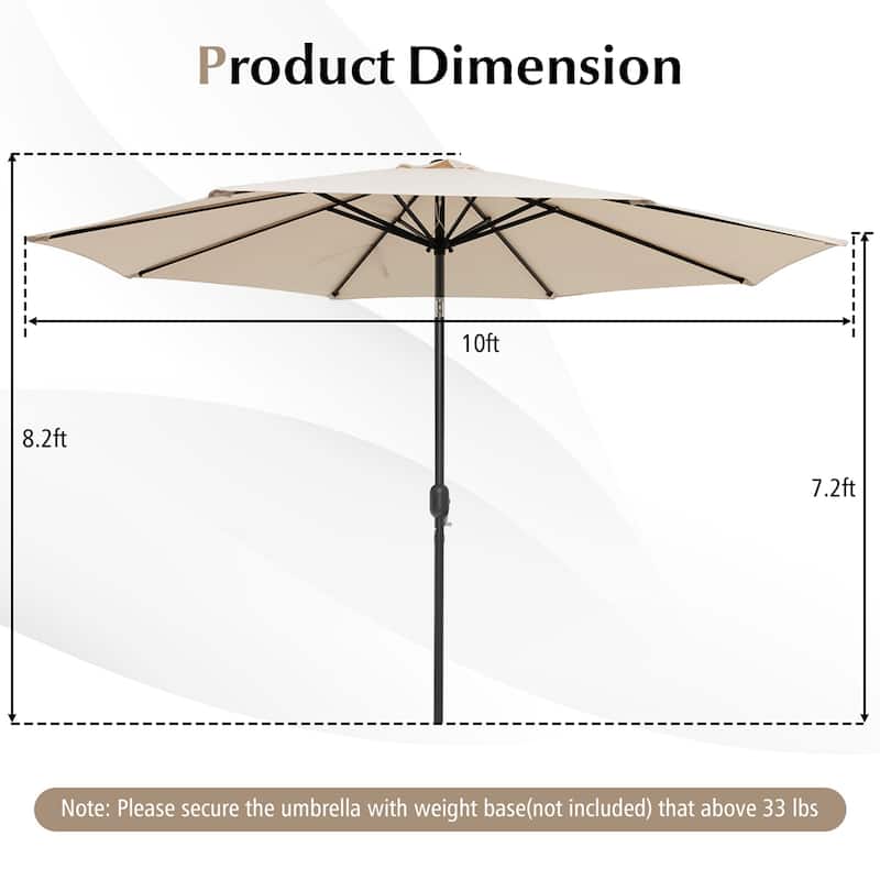 Costway 10Ft Outdoor Market Patio Table Umbrella Push Button Tilt