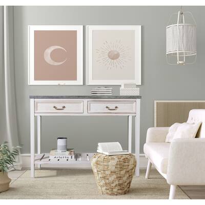 Farmhouse Distressed White Wood and Galvanize Top Console Table - 31.5" H x 43.5" W x 14" D
