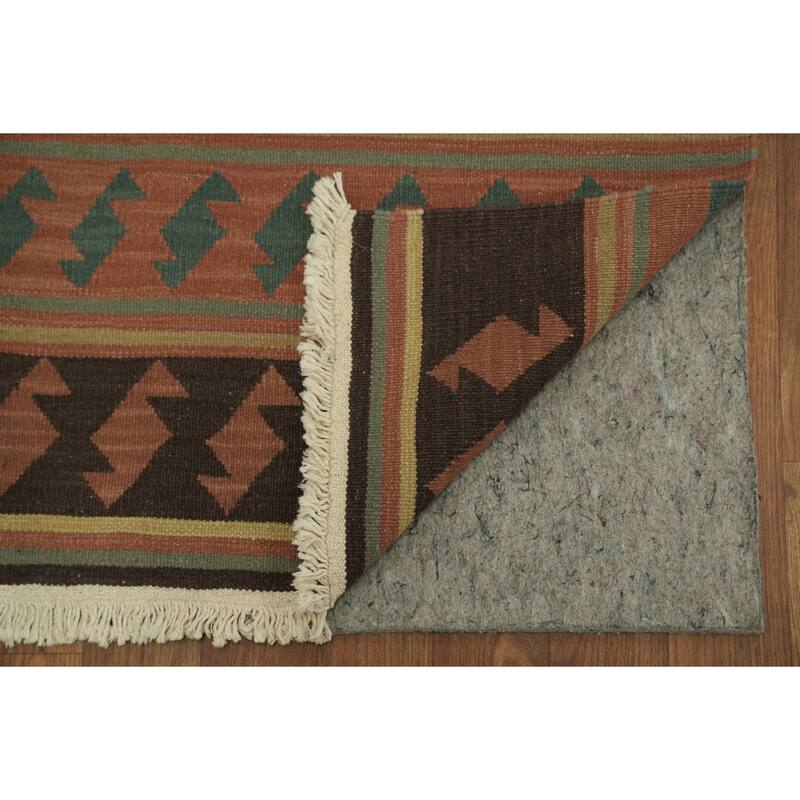 Hand Woven Oriental 100% Wool Carpet Southwestern Tribal Oranges & Rust Kilim Area Rug - 9' 9'' X 7' 9''