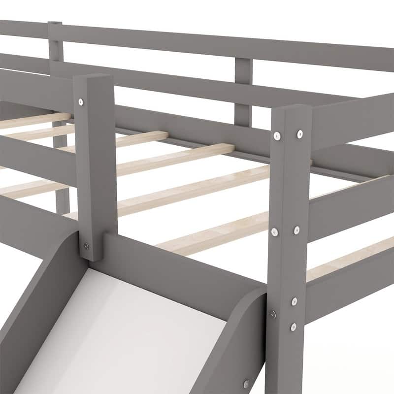 Wooden Twin Size L-Shaped Loft Bed with Ladder and Slide