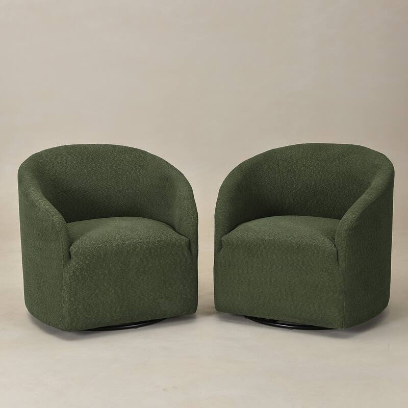 KINWELL 32"W Boucle Upholstered Swivel Barrel Armchair (Set of 2)