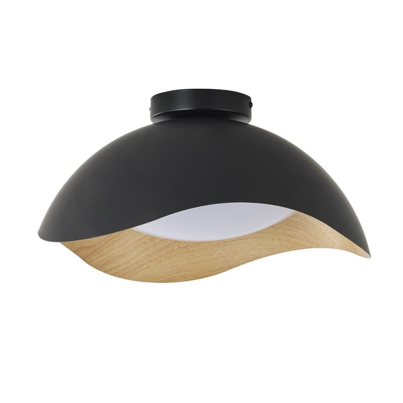 Modern LED Flush Mount Ceiling Light Black and Wood Grain Iron and PVC Fixture