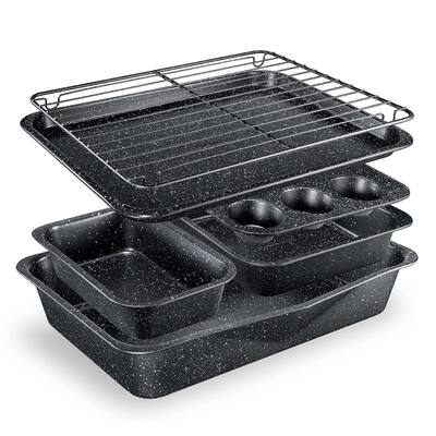 Black 6 Pc Stackable Nonstick Bakeware Set With Oven Pans, Baking Sheet, Wire Rack - Complete Kitchen Baking Set