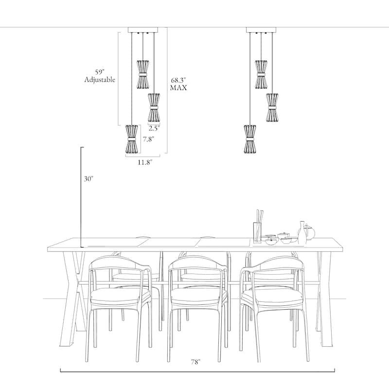Modern 3-Light LED Cluster Chandelier Island Pendent Lights for Kitchen Island - Dia. 11.8" x H 7.8"