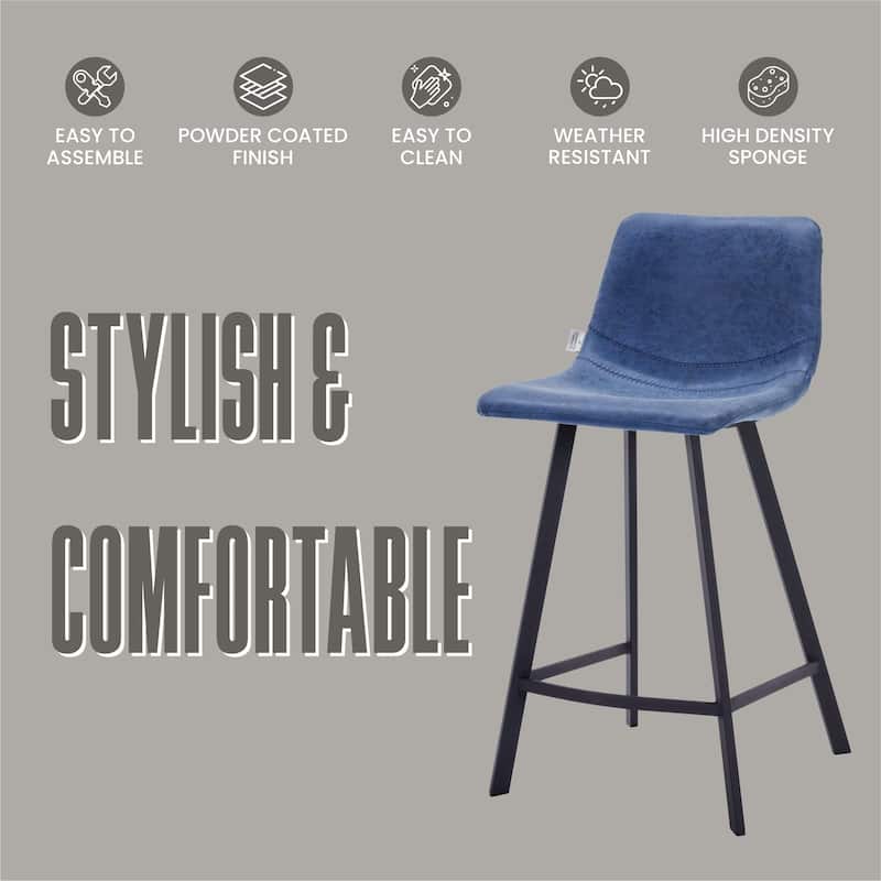 35-Inch Leather Counter Stool Padded Seat Stainless Steel Base and Footrest