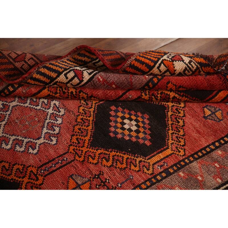 Geometric Orange Shiraz Persian Vintage Rug Hand-knotted Wool Carpet - 4'11"x 7'11"