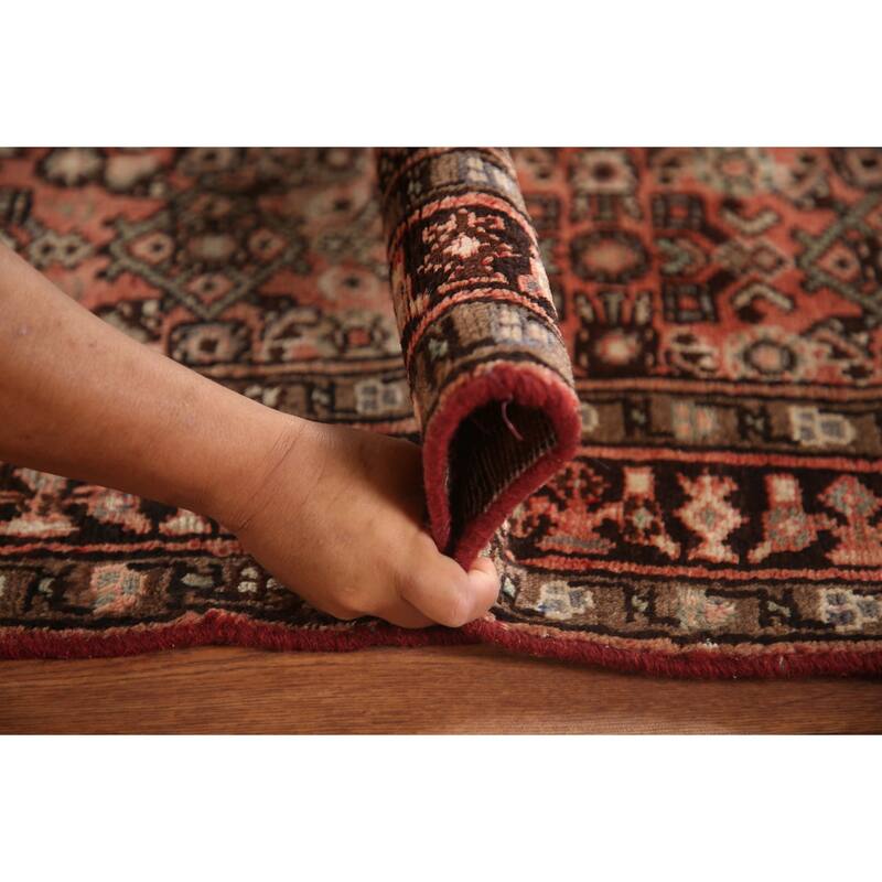 Hand Knotted Oriental 100% Wool Carpet Traditional Medallion Pink Hamedan Runner Rug - 9' 11'' X 3' 6''