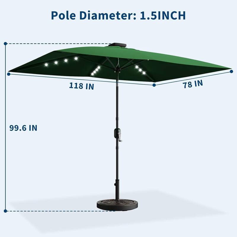 10' x 6.5' Solar Patio Umbrella with Crank and Push Button Tilt for Garden, Deck, Lawn, Pool with Lights (No Base)